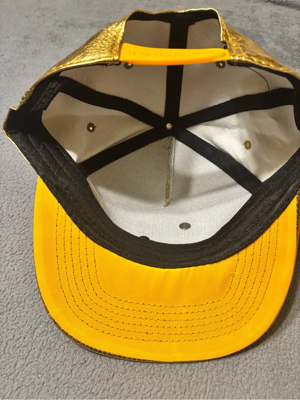 Amazon Gold Faux-Snake Snapback Hat with Rhinestone Dollar Sign